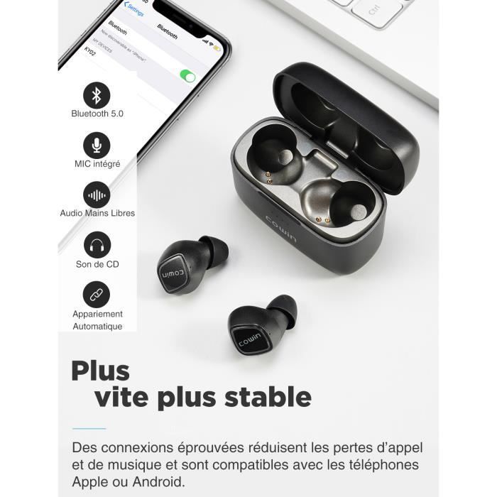 Fones de ouvido sem fio COWIN KY02 com Bluetooth, microfone e graves potentes, 36 horas de duração da bateria para exercícios.