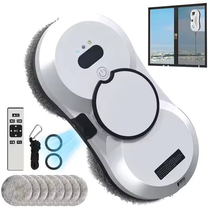 Electric Window Cleaning Robot, 5600PA Powerful Suction, Electric Spray, 3 Cleaning Modes, Remote Control, 10 Cleaning Cloths