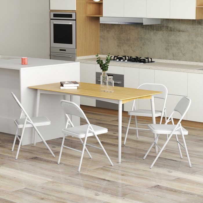 Lot de 4 chaises pliantes - HOMCOM - portables - siège rembourré en velours côtelé et cadre en acier - blanc
