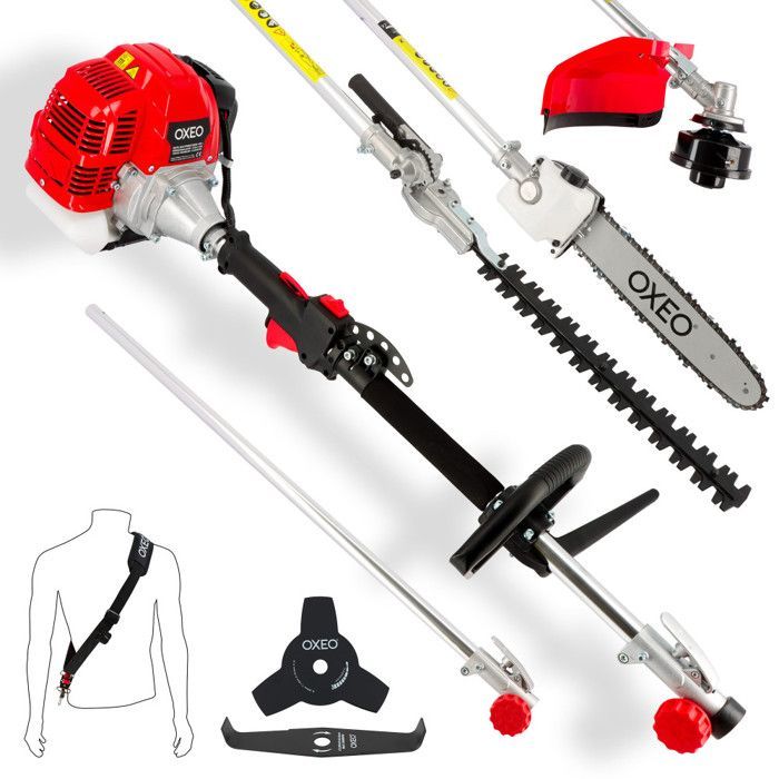 Multiherramienta de gasolina 4 en 1: desbrozadora, cortabordes, podadora de altura, cortasetos, 51,7 cc, 2 t, 3 hp, 2 cuchillas