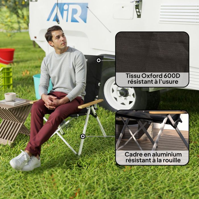 Outsunny Folding and Portable Camping Chair - High Back, Removable Cushion and Carry Bag, 59x67x96cm, Black