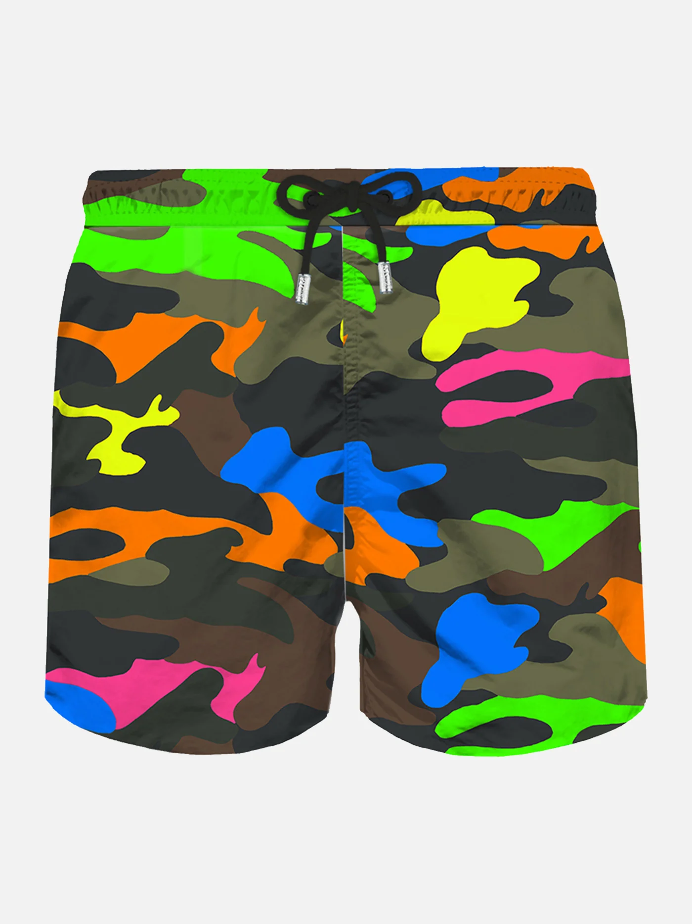 Man Classic Swim Shorts | Fluo Camouflage All-Over Print, Light Fabric, Quick Drying, Elastic Waistband, Mid-Length | MC2 Saint Barth