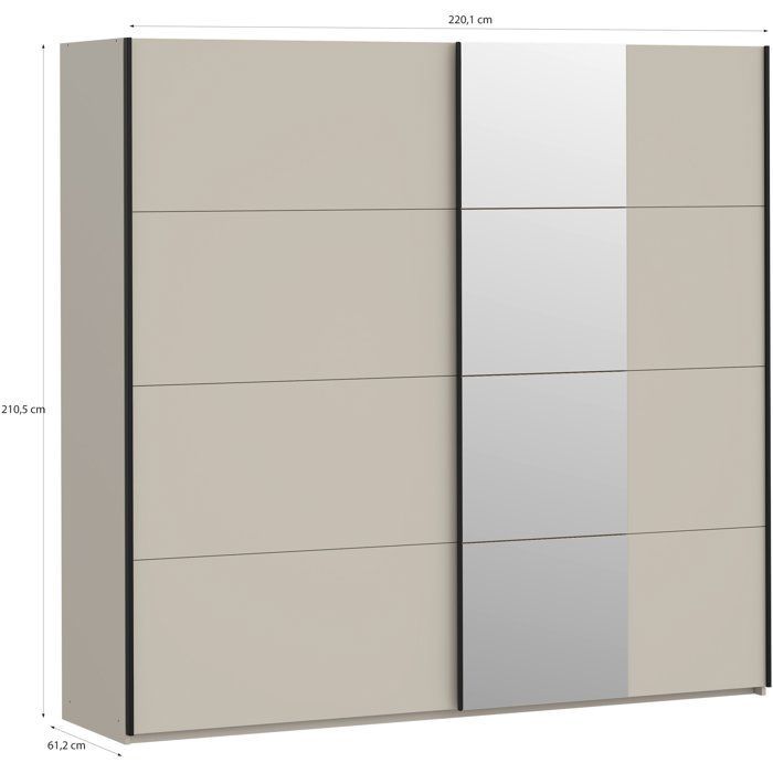 Armoire - 2 portes coulissantes - Cachemire + Miroir - L220,1 x P61,2 x H210,5 cm