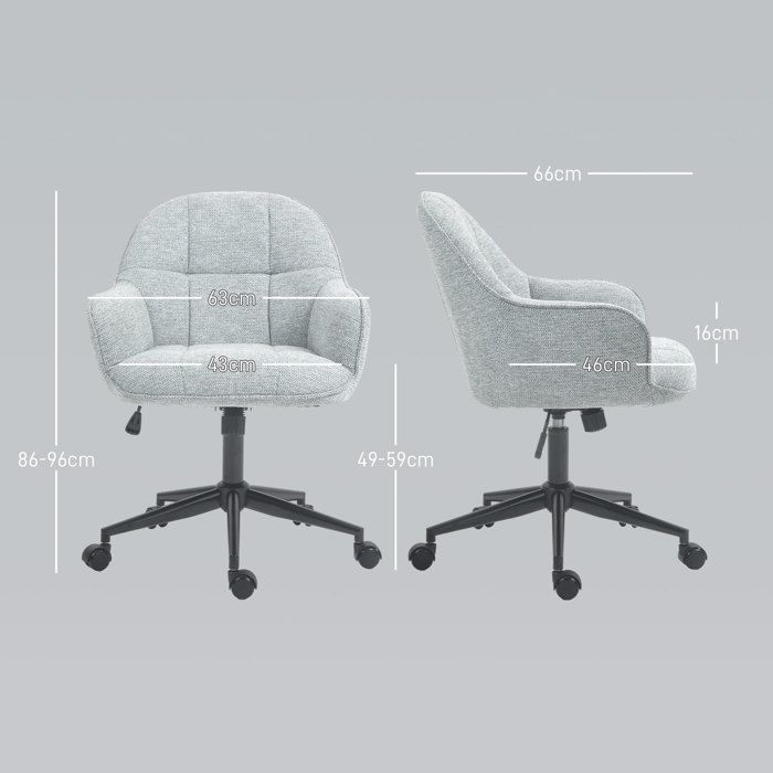 Fauteuil chaise de bureau HOMCOM dossier assise capitonnée hauteur réglable pivotant 360° piètement noir revêtement tissu gris