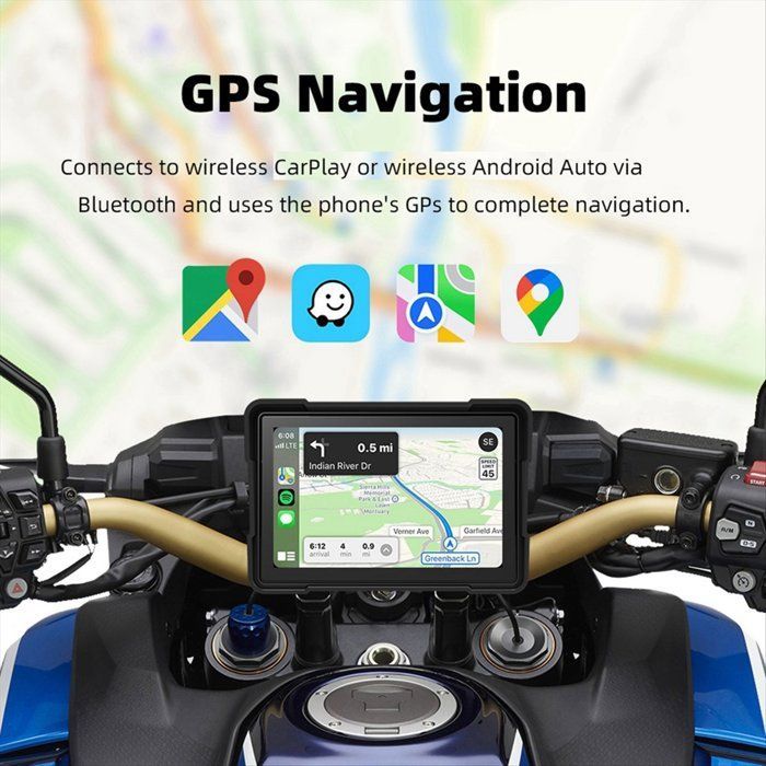 CarPlay inalámbrico para motocicletas, Android Auto, pantalla de 5 pulgadas, navegación GPS, resistente al agua, Bluetooth dual, grabadora de doble cámara.