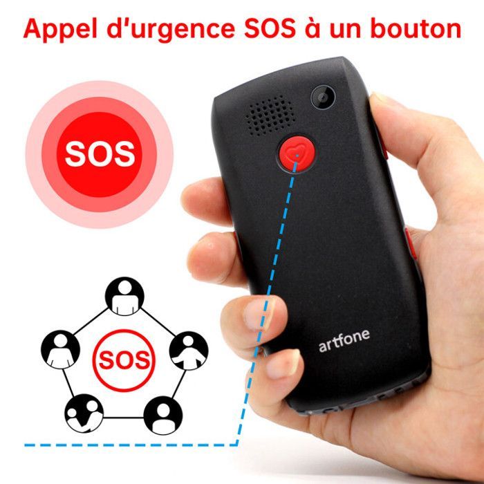 Artfone C1 4G Téléphone Portable Pour Senior - Grandes Touches - Bouton SOS pour Personnes âgées - 1.8