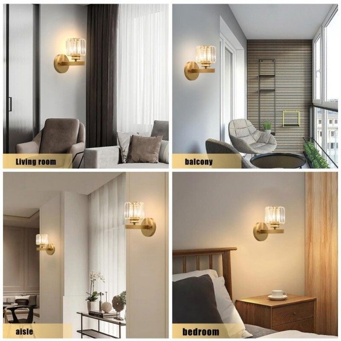 WOTTES Applique Murale Moderne En Cristal, 15CM Applique Murale Ronde En Cristal D’or E27, 1pcs Pour Chambre Chevet Couloir