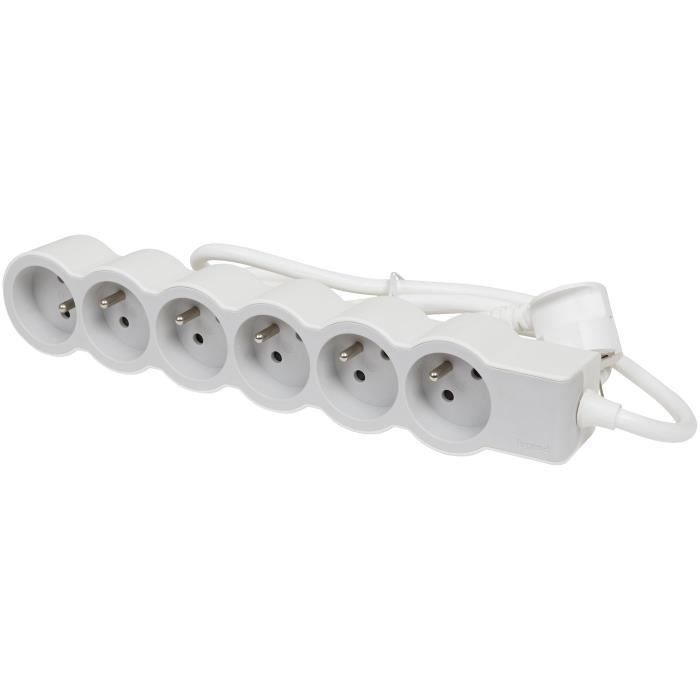 Regleta de enchufes LEGRAND FB 6x2P+E estándar de 1,5 m y 1 mm² - Blanca y gris