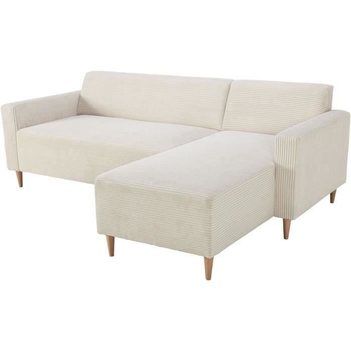 Vendbar hjørnesofa - 3-personers - BOB - Fløjlsblød - Ecru - 197 x 138 x 65 cm