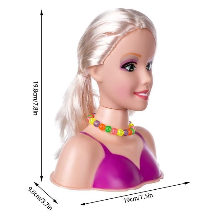 Tête à Coiffer et Maquiller Enfant Jouet, Tête de Maquillage Poupée, Accessoires de Coiffure Inclus, avec Sèche-Cheveux