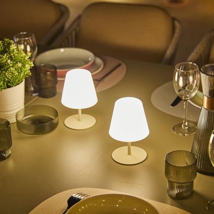 Juego de 2 lámparas de mesa inalámbricas - LUMISKY - TWINS - Color crema - 16 cm de alto - LED