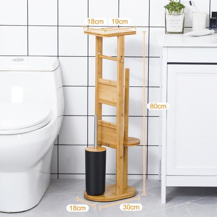 Soporte para papel higiénico 3 en 1 Yorbay, dispensador de papel higiénico y escobilla de baño, soporte independiente para papel higiénico, bambú.