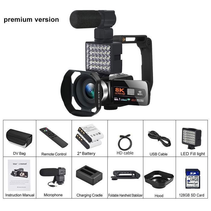 Caméra vidéo numérique - BAZARLAND30 - HDR 8K - Vision nocturne - Webcam WIFI - 48 MP