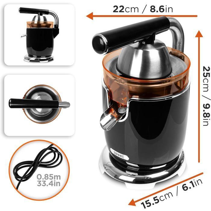 Espremedor de Cítricos Duronic JE605 600W | Capacidade de 400ml | Filtro de Polpa Ajustável | Ideal para Suco de Laranja