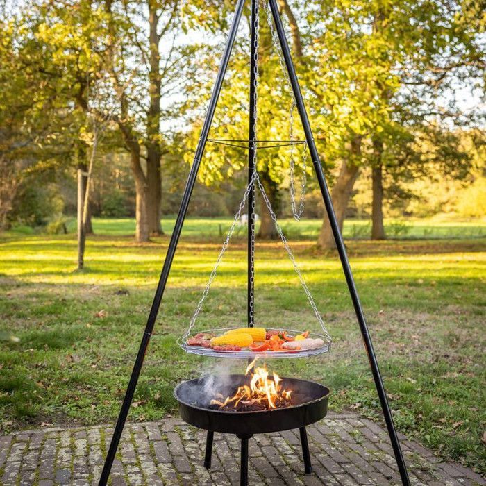 Grill - MARKE - Feuerstellengrill mit Dreibein - Schwarz - Eisen - Außenheizung