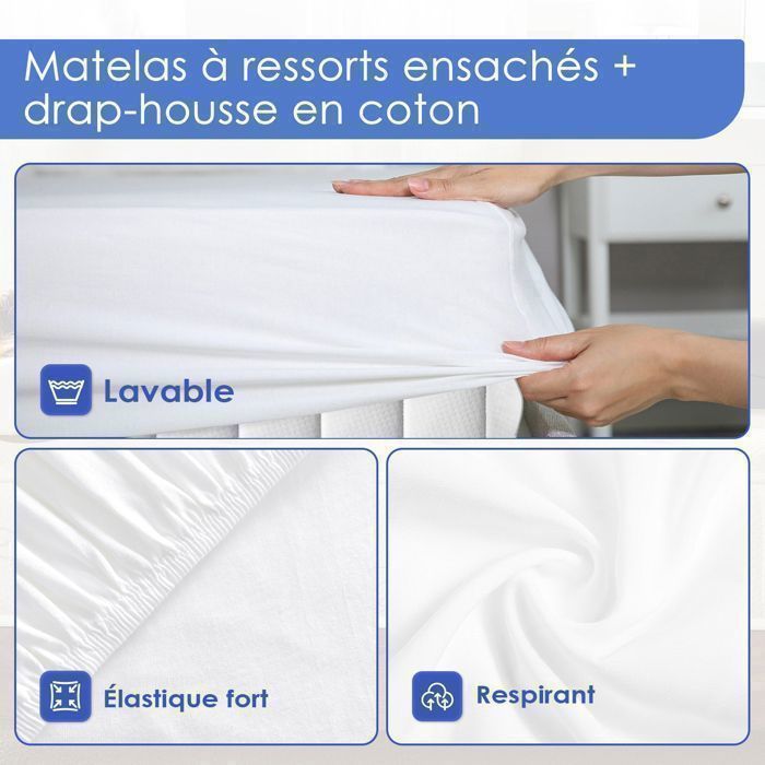 Materasso 140x200, materasso ortopedico con molle insacchettate a 7 zone, altezza 25 cm, livello di rigidità H3, con lenzuola traspiranti.