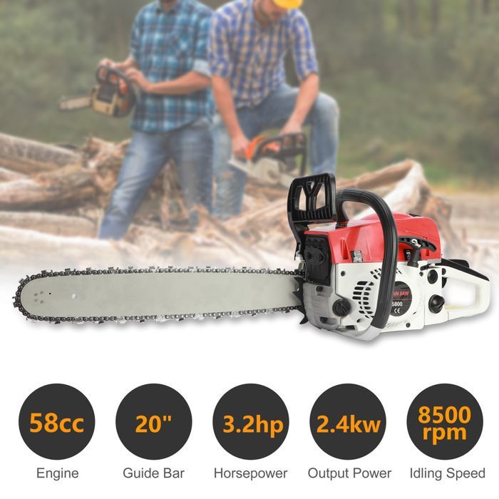 Tronçonneuse thermique - Tronçonneuse à essence - FLASIDU - 2.4kw/3.2hp - 20 pouces - 13000r/min - 2 temps - 58cc - 6.8Kg - lame55c