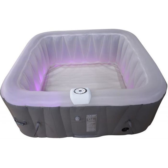 Vierkante opblaasbare jacuzzi met ledstrip - Sun Spa - 4 personen - Klaar in 5 minuten - Inclusief afdekking en filter
