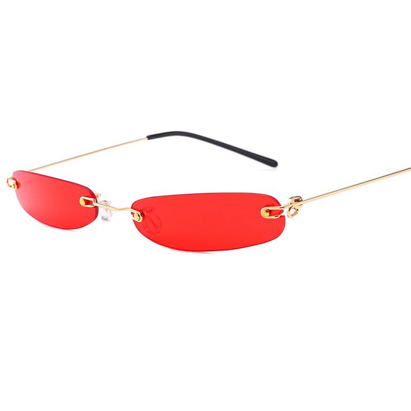 Óculos de Sol Femininos com Lentes Transparentes, Tamanho Pequeno e Estreito, Estilo Vintage, Retangulares e Sem Aro, para Mulheres e Homens