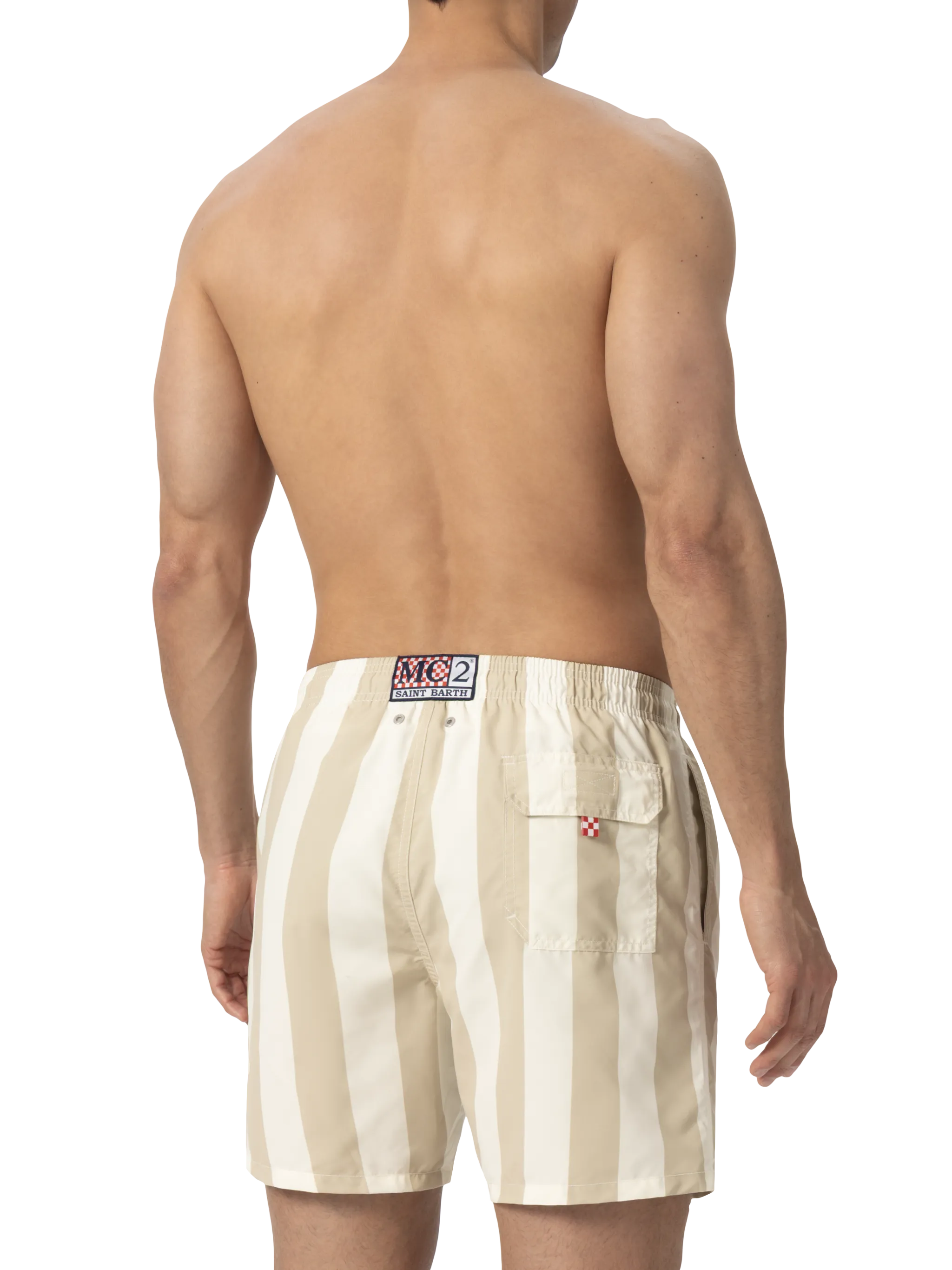 Costume mare lunghezza media Gustavia a righe con ricamo St. Barth