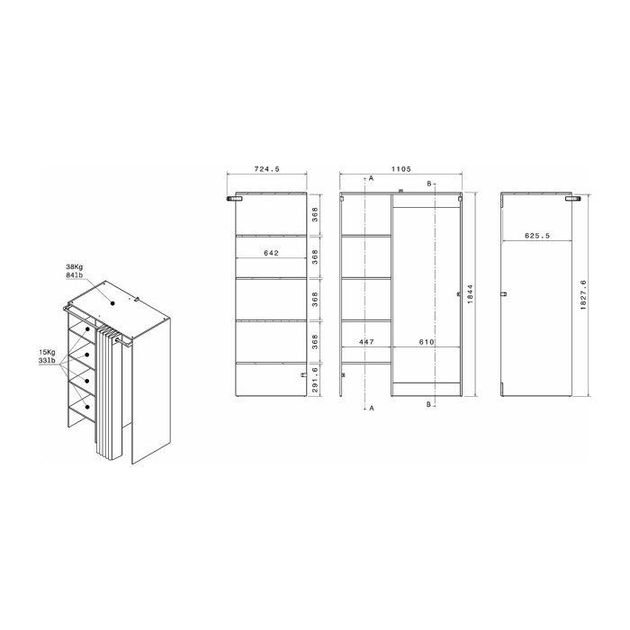 Wasruimtekast met gordijn voor dubbele wasmachine - Licht natuurlijk - B111 x H184 cm - JAZANO
