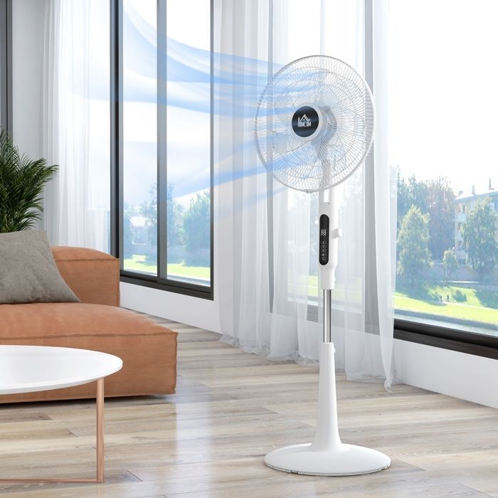 Ventilador de pedestal HOMCOM Ø 42cm 40W 3 modos 28 velocidades, función antimosquitos, altura ajustable, oscilación de 75°, blanco