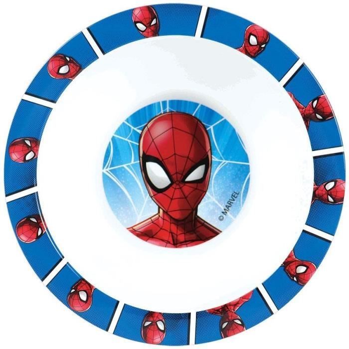 FUN HOUSE - Juego de vajilla de Spiderman - Vaso, plato (22 cm y 16 cm de diámetro), cubiertos, botella de agua y caja para aperitivos