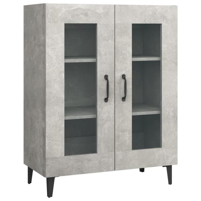 Buffet - Gris Béton - 69,5x34x90 cm - 2 Portes - Bois d'ingénierie - Style Classique