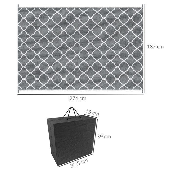 Tapis d'extérieur - Outsunny - tapis réversible - PP haute densité 310 g/m² - dim. 2,74L x 1,82l m - gris et blanc