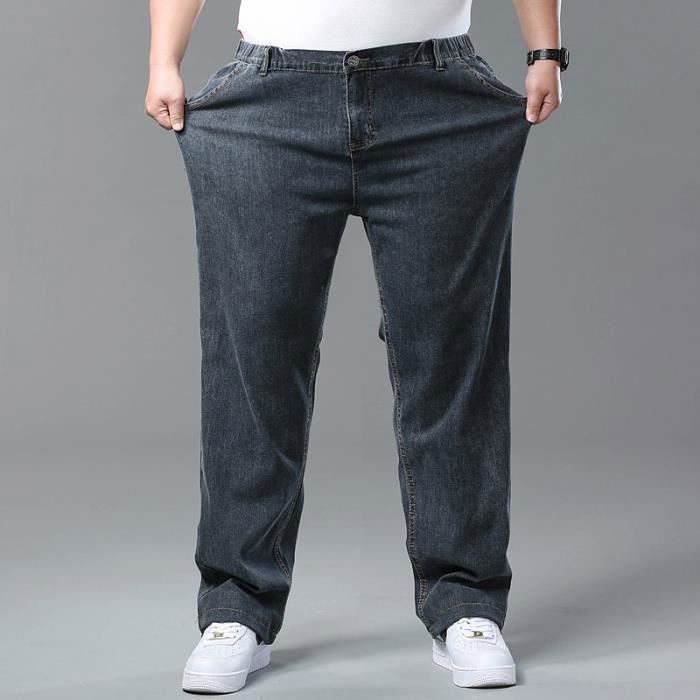 Men's Plus Size Elasticated Loose Fit Straight Leg Jeans - INSFITY - Sooty