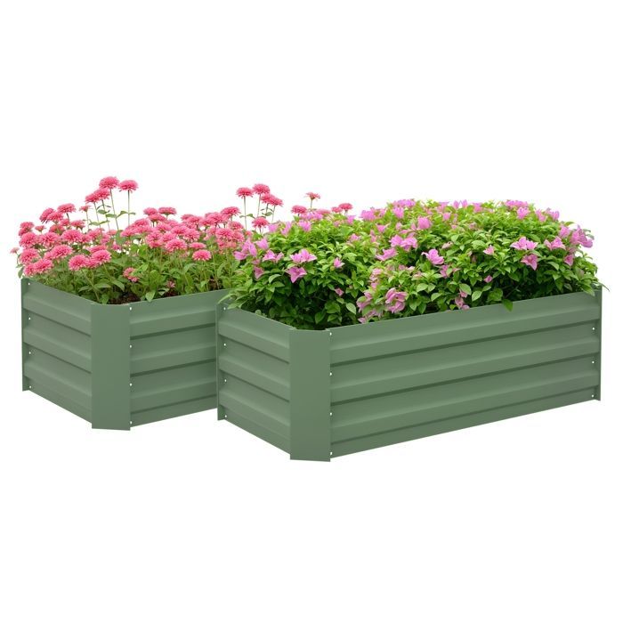 Carré potager - Outsunny - lot de 2 de jardin tôle d'acier ondulée fruits herbes - acier - 100x50x30cm - vert