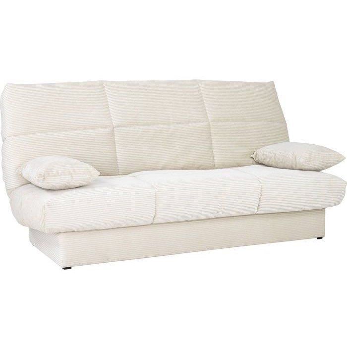 Sofá cama CLEM click-clack - 3 plazas - Tejido de pana - Beige - Densidad 20 kg/m³ - 190 x 90 x 92 cm - Fabricado en Portugal