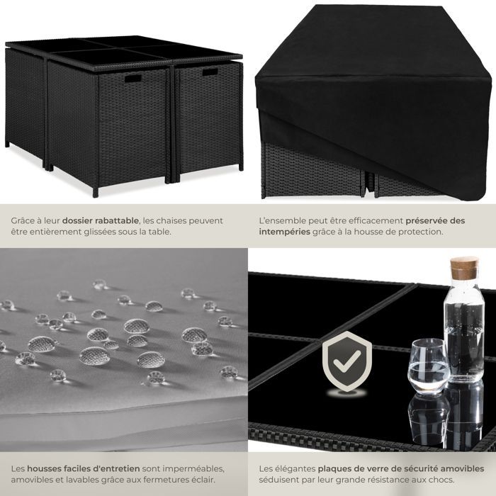 Mobili da giardino - TECTAKE - Set da pranzo per esterni BILABO per 8 persone, resistente e pieghevole, realizzato in resina intrecciata - Nero/Grigio