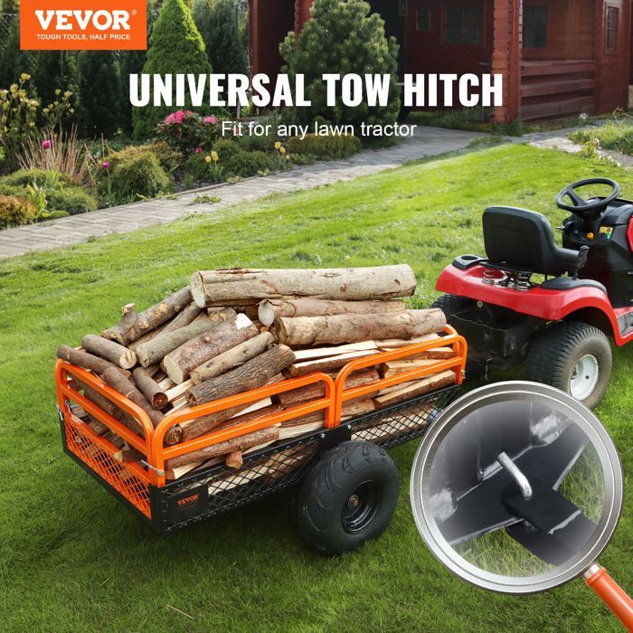 Remolque basculante VEVOR - Capacidad de carga de 680 kg - Remolque utilitario de jardín de alta resistencia - para tractor, cortacésped, ATV