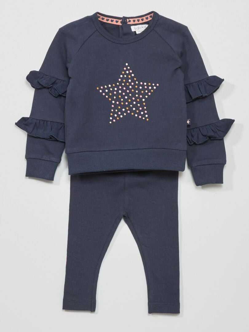 Fleece sweatshirt met ruchesmouwen - BLAUW
