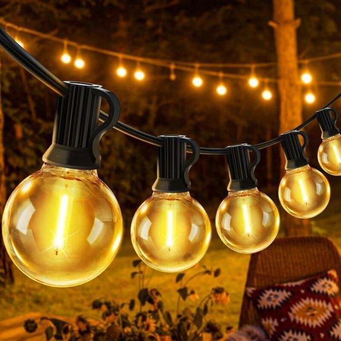 Guirnalda de luces LED para exteriores - PZCC - 30 bombillas LED G40 - 2 bombillas de repuesto - Resistencia al agua IP44