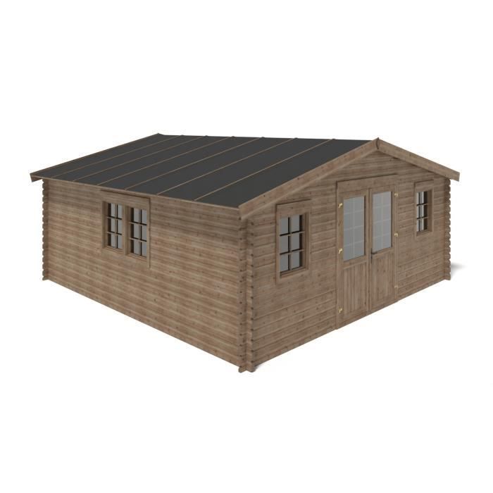Abri de jardin en bois - 34,80m2 - 5,90x5,90m - Traité - Ep. 45mm - Couleur: marron - DOM656