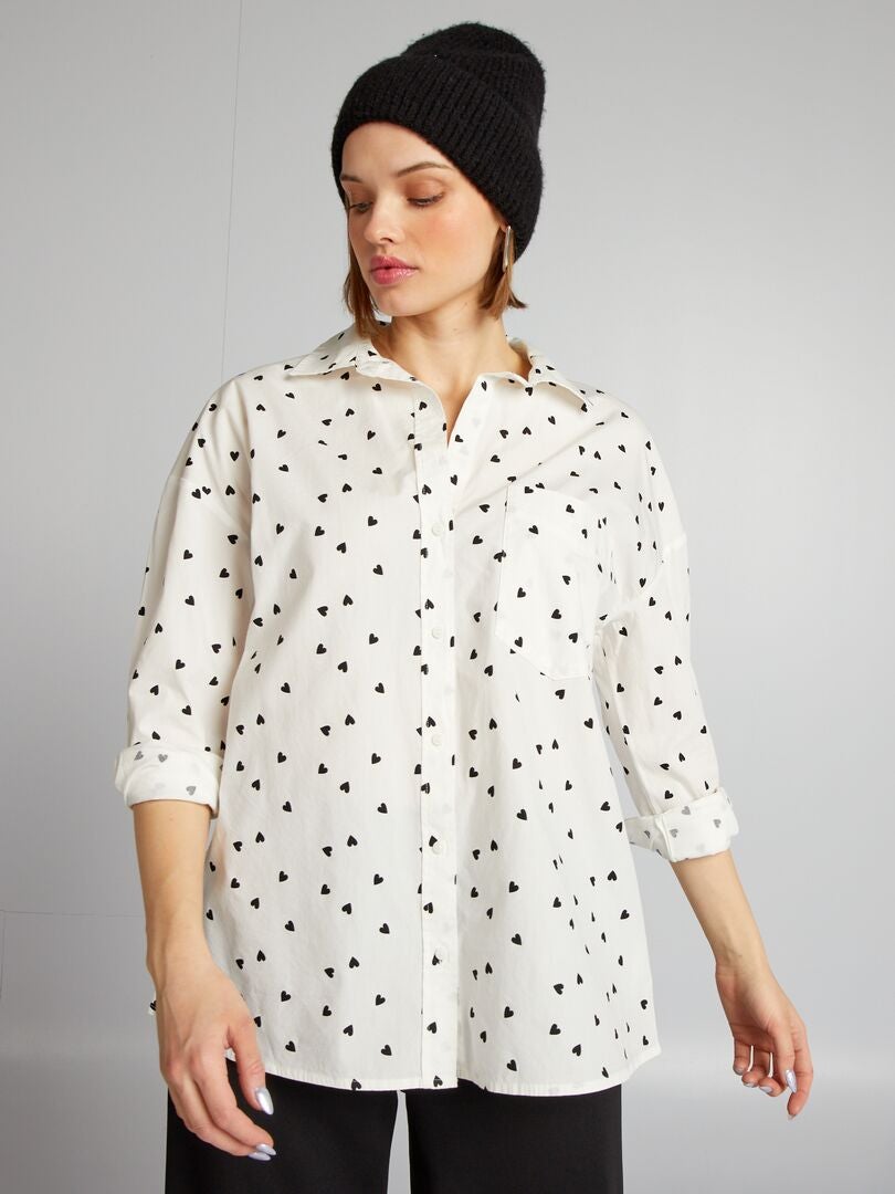 Shirt met hartjespatroon - ZWART