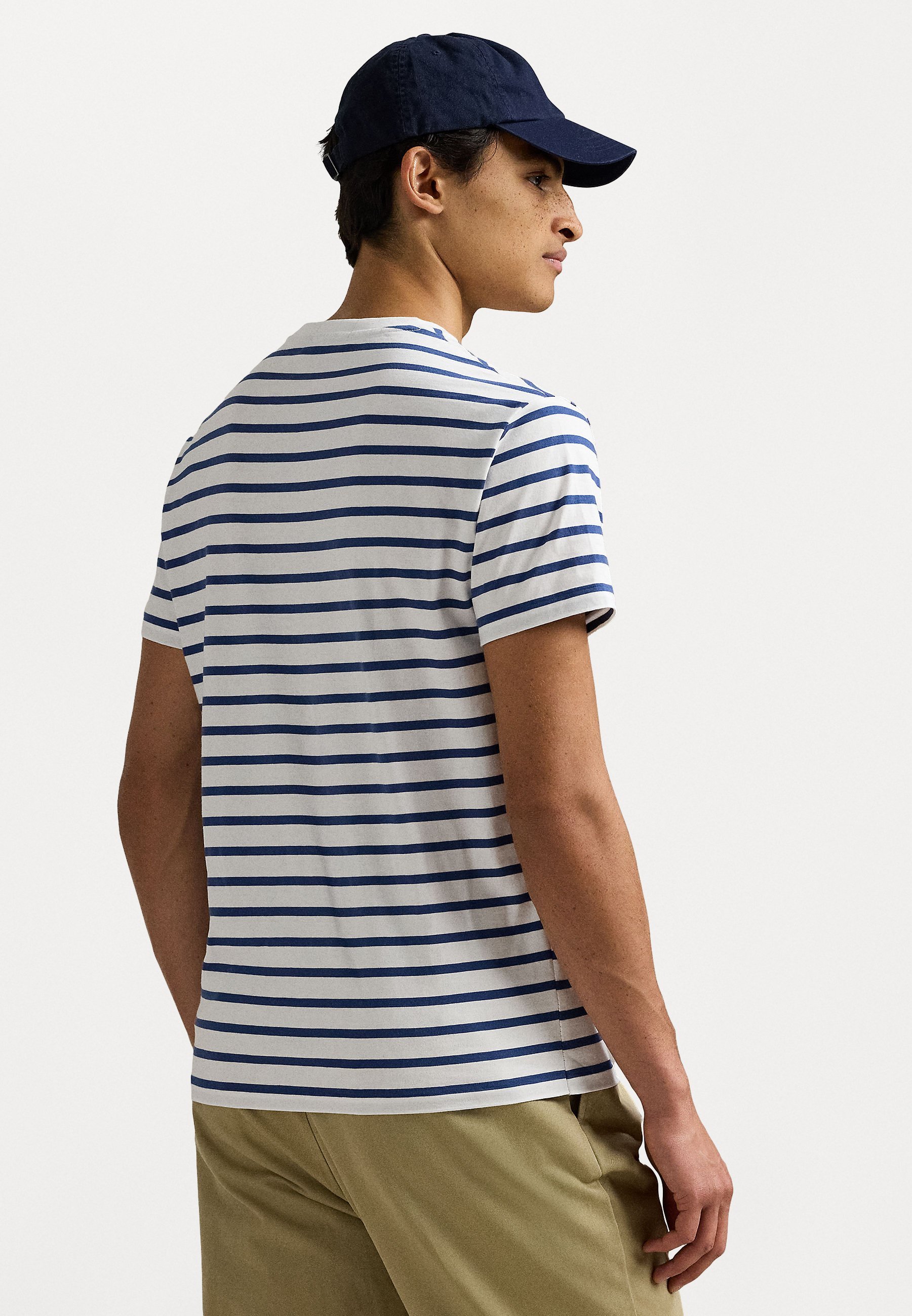 Polo Ralph Lauren CUSTOM SLIM FIT GESTREIFTES JERSEY-T-SHIRT - Bedrucktes T-Shirt - Weiß/Royalblau