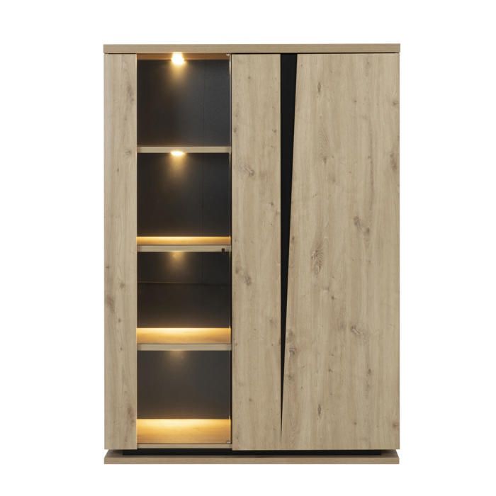 La collezione Split comprende mobili moderni per il soggiorno con una calda finitura in rovere artigianale. Le crepe visibili nel