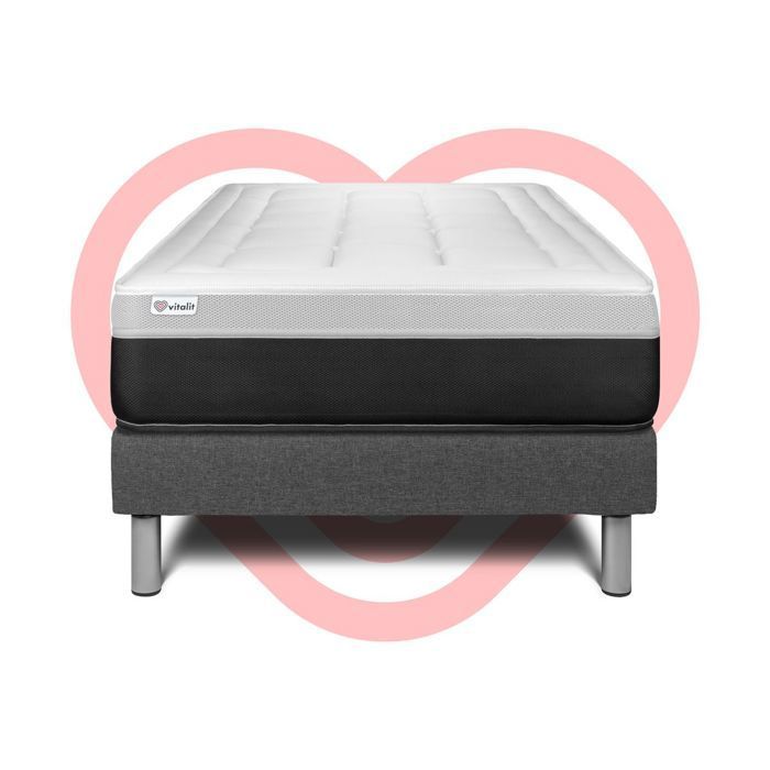 90x200 cm Mattress and Bed Base Set - Grey Bed Base (assembly required) - Vital Form Grey