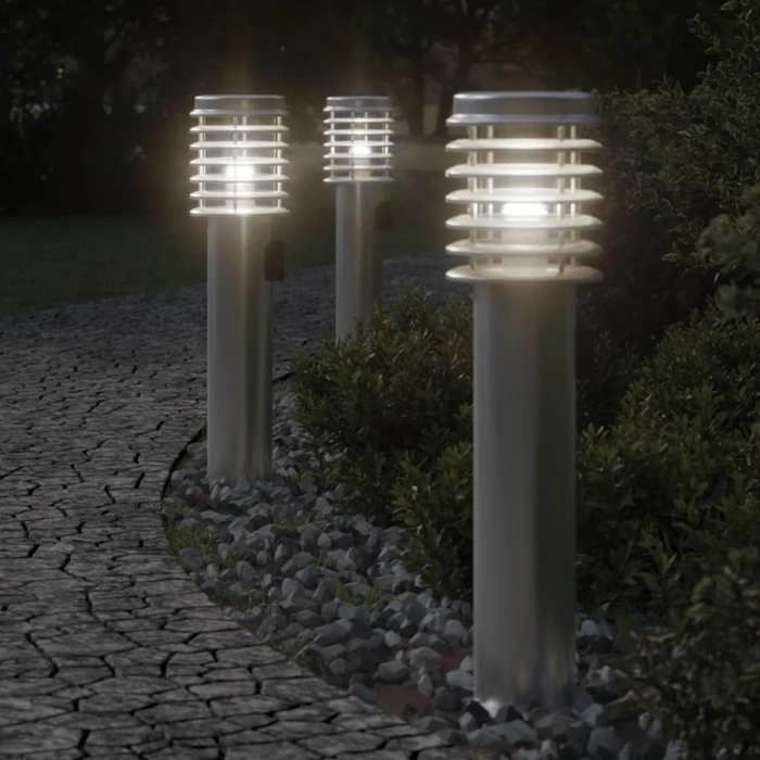 Lámparas de pie y de salida para exteriores vidaXL, 3 piezas, acero inoxidable plateado, iluminación de suelo para exteriores, iluminación de suelo 4006374