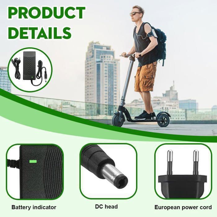 Caricabatterie rapido da 42 V 2 A per monopattini elettrici e hoverboard, alimentatore universale