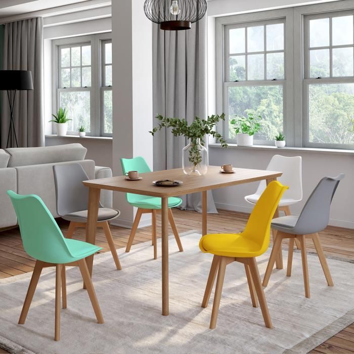 IDMARKET Lot de 6 chaises de salle à manger SARA scandinaves pastel jaune, blanc, gris clair x2, vert mentholé x2