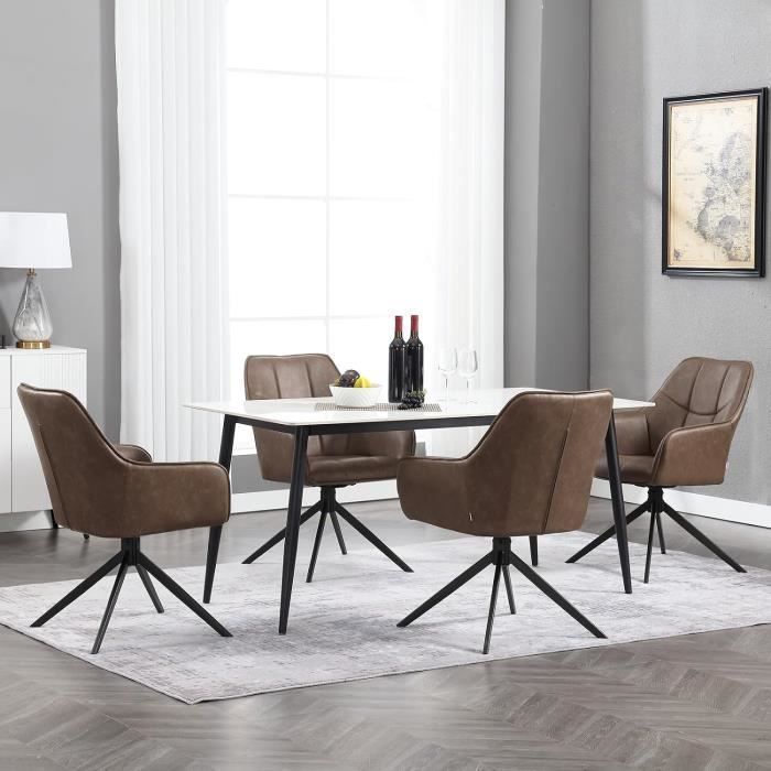 Silla de comedor giratoria WOLTU, sillón tapizado en piel sintética vintage, patas de metal, marrón W0ATT0179-1