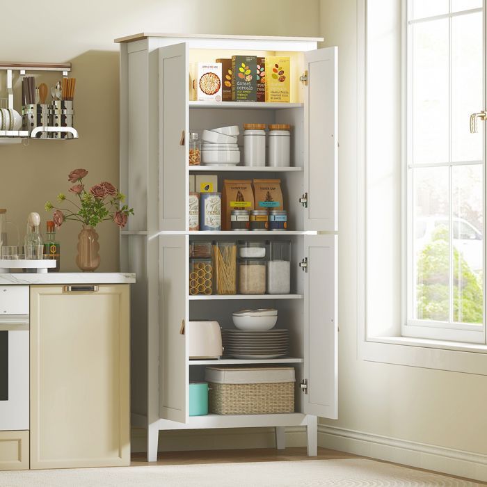 Buffet cuisine - HOMCOM - LED réglable et détecteur de mouvement - étagères réglables - MDF - 80 x 40 x 176,5 cm - blanc