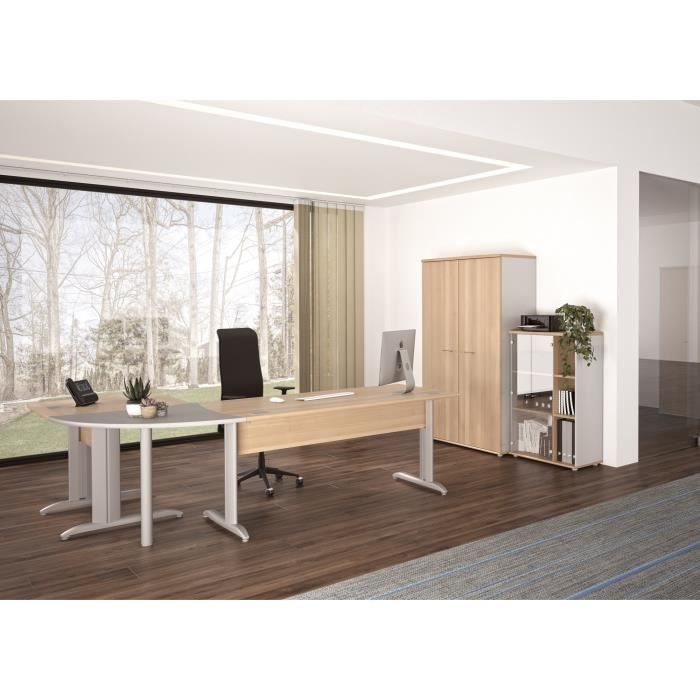 Mueble alto de almacenamiento con 2 puertas de cristal - Estilo industrial GAMI - Ancho: 80 cm, Alto: 114 cm, Profundidad: 39 cm - Acabado en madera