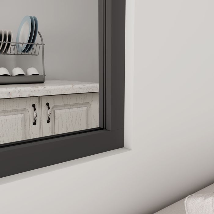 Schwarze Glastrennwand im Werkstattstil, 63 x 108 cm – Aluminium, 4 mm Sicherheitsglas – 2 Scheiben – AICA