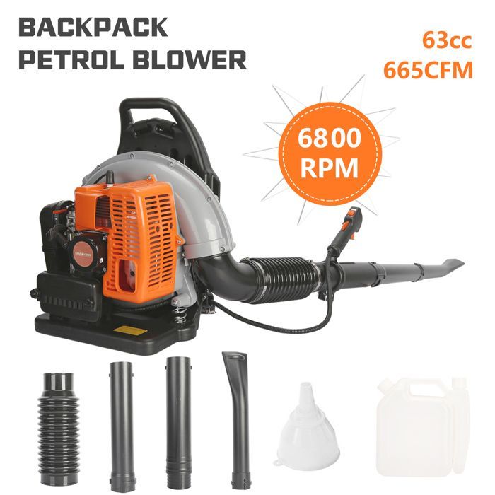 Soplador de hojas de gasolina tipo mochila - Aspiradoras de hojas - dos tiempos refrigerado por aire - EB650 - 6800 rpm - 63 cc - NARANJA