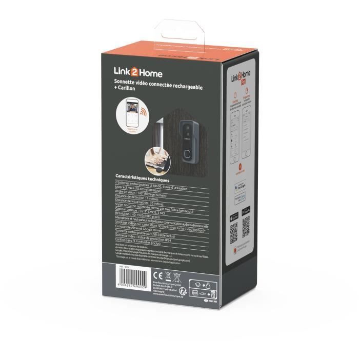 Kit de timbre inteligente LINK2HOME - Wi-Fi - Audio bidireccional - Timbre inalámbrico - Tarjeta SD de 8 GB